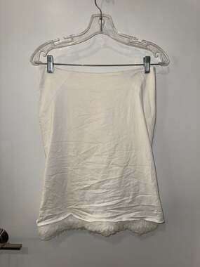 Sisley White Cotton Blend Mini Skirt with Ruffle Lace Hem Detail